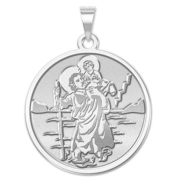 Sterling Silver Saint Christopher Religious Round Medal