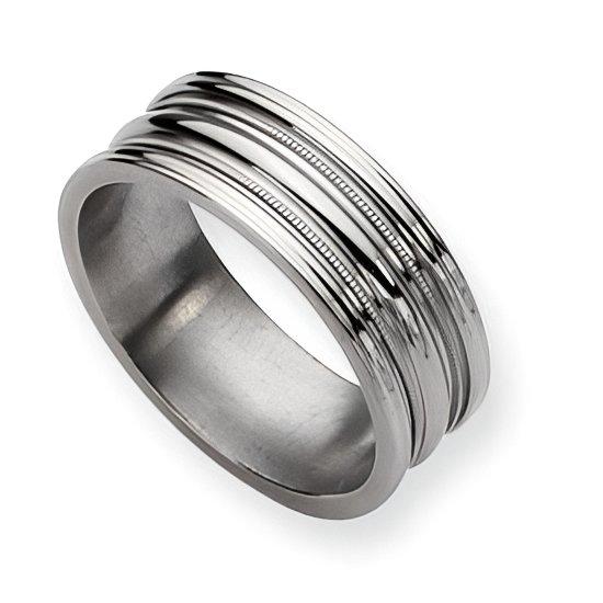 Titanium Grooved and Beaded Approx. 0.31 Inch Polished Wedding Band