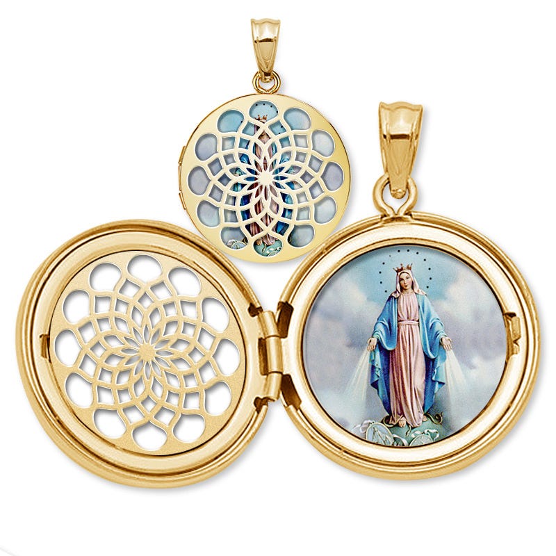 Miraculous Medal Ornate Cut-Out Round Locket