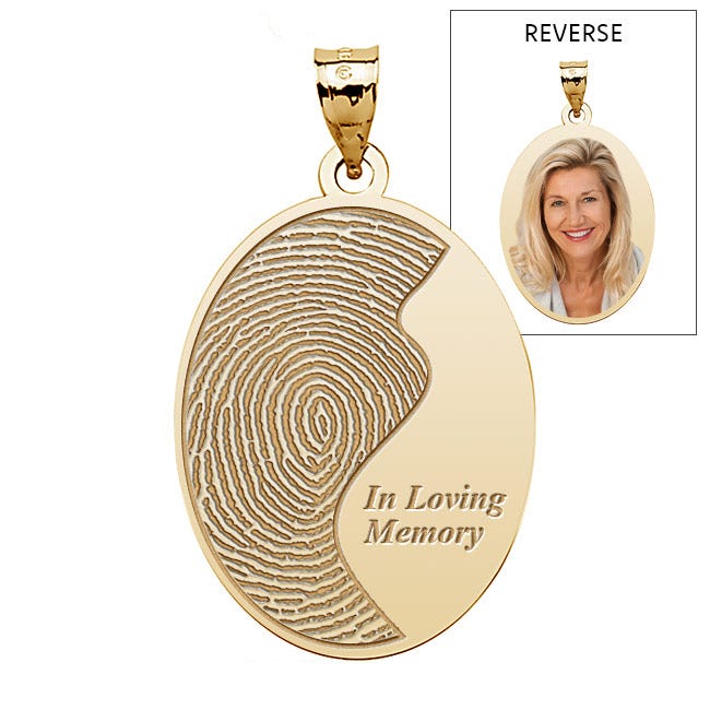 Custom Ying Yang Fingerprint Oval Charm or Pendant with Text