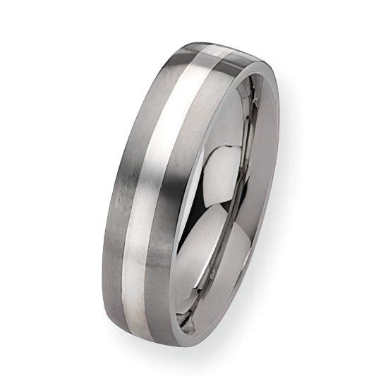 Titanium Sterling Silver Inlay Approx. 0.24 Inch Satin Wedding Band