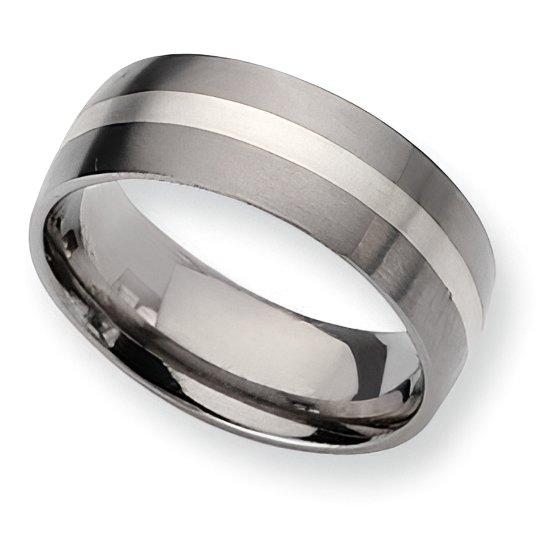 Titanium Sterling Silver Inlay Approx. 0.31 Inch Satin Wedding Band