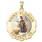 Saint Florian Scalloped Round Religious Medal "Color"