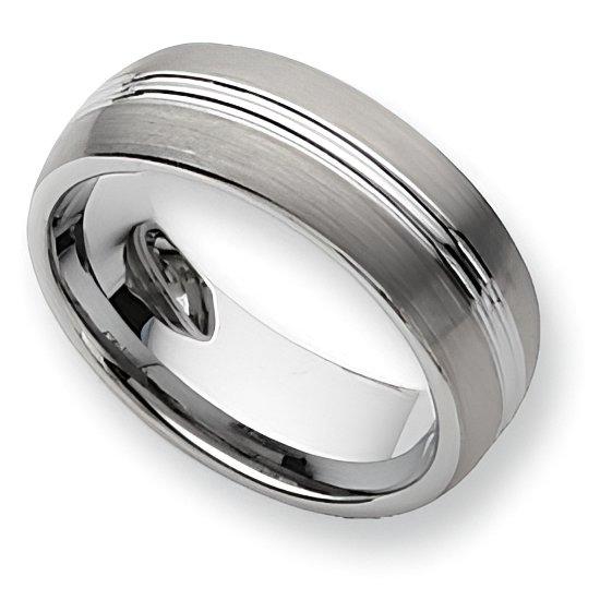 Tungsten Grooved Approx. 0.31 Inch Brushed and Polished Wedding Band
