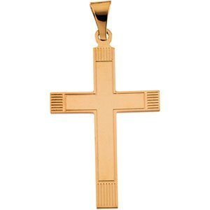 Solid 14K Gold Ribbed-Tips Cross Pendant