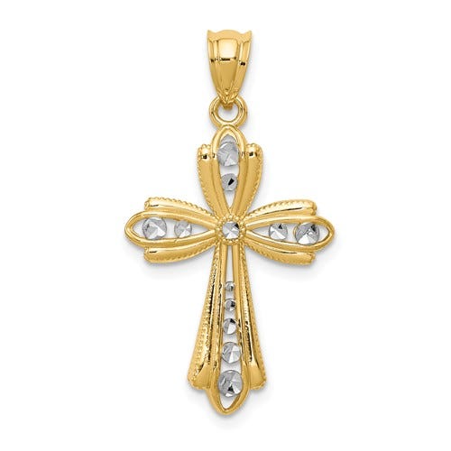 14K Yellow Gold And Rhodium Diamond Cross