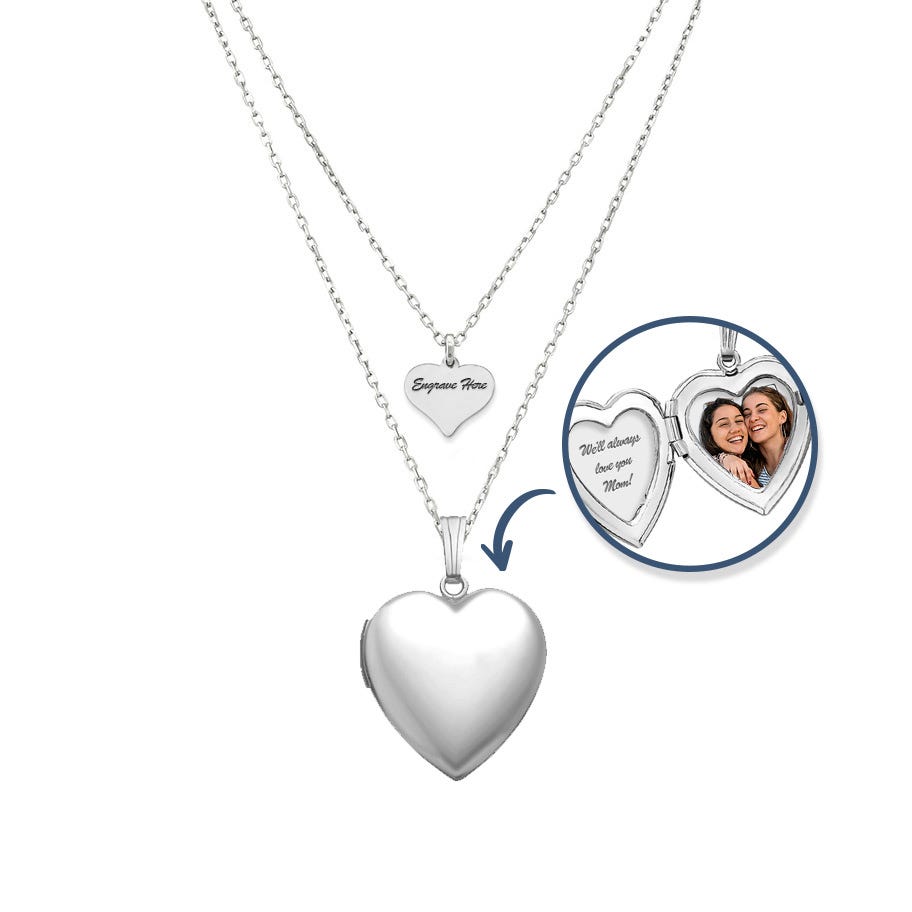 Layered Necklace Set With Heart Photo Locket