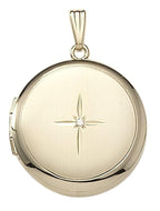 Solid 14K Yellow Gold Round Photo Locket With Diamond