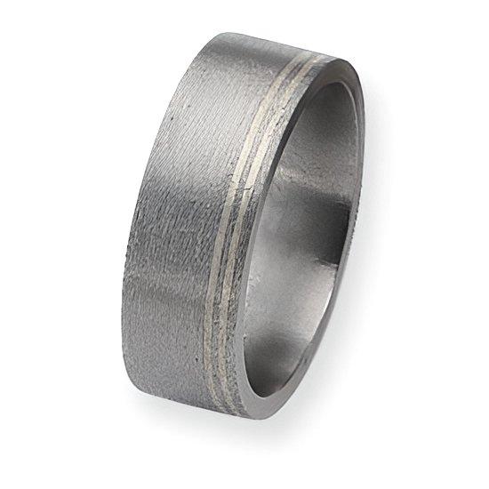 Titanium and Sterling Inlays Satin Approx. 0.31 Inch Wedding Band