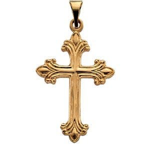 Solid 14K White Gold Scrolled Cross Pendant