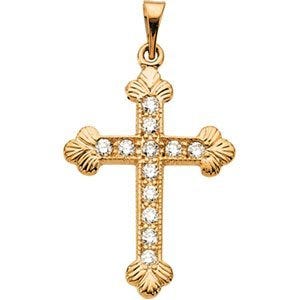 Scalloped End Cross Pendant With Diamond