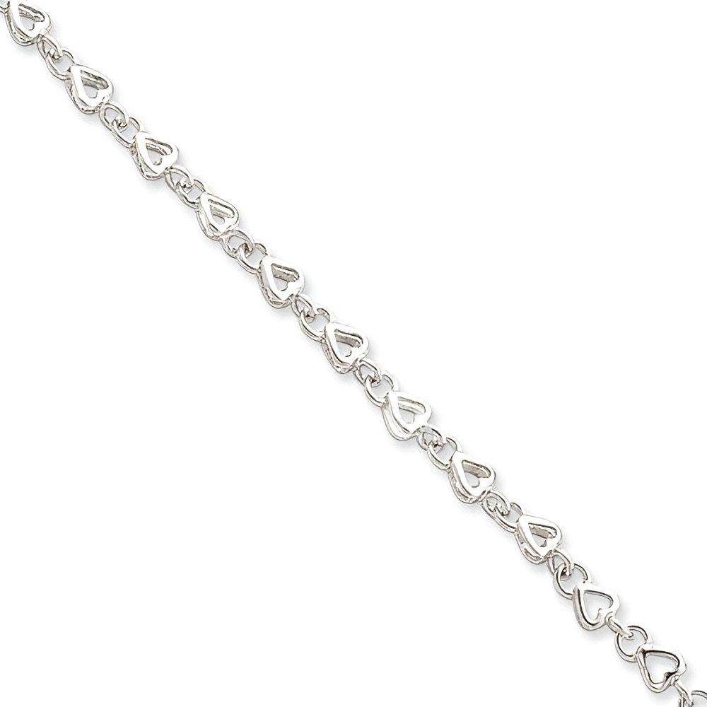 Sterling Silver Solid Polished Heart Link Anklet