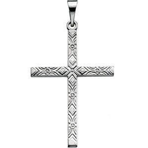14K White Gold Chevron-Engraved Cross Pendant