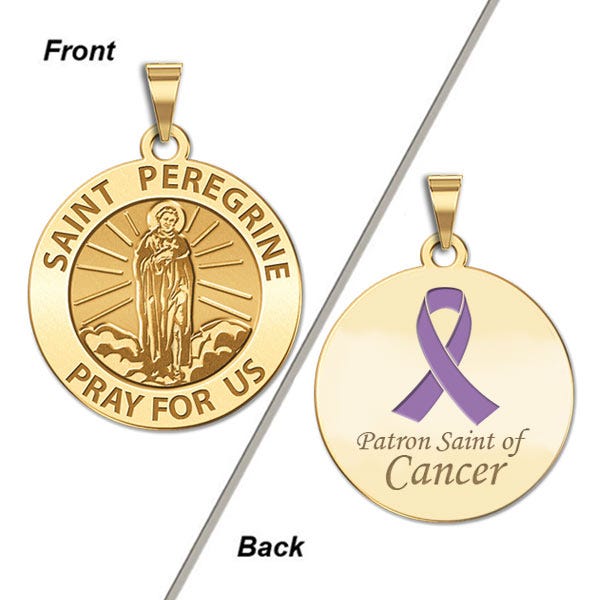 Saint Peregrine Double Sided Patron Saint Of Cancer Round Religious Medal With Color Ribbon