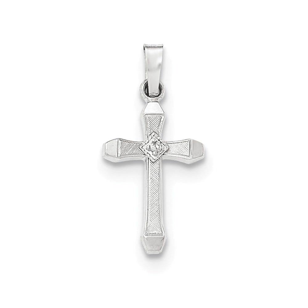 White Gold Diamond Textured And Polished Latin Cross Pendant