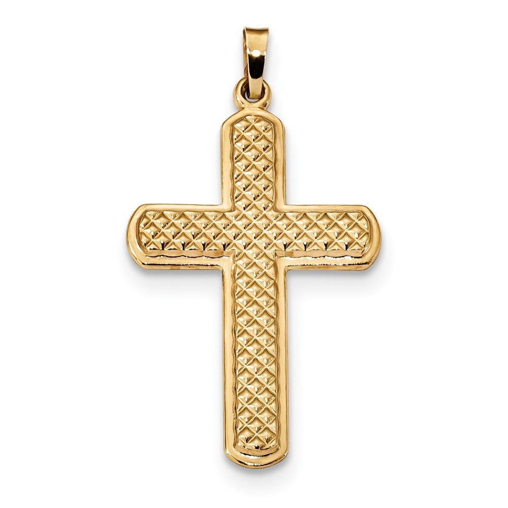 14K Polished And Textured Cross Pendant