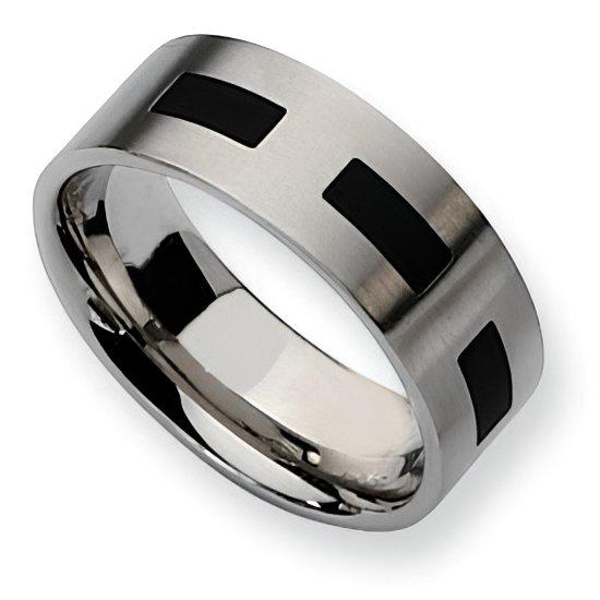 Stainless Steel Black Accent Flat Approx. 0.31 Inch Satin Wedding Band