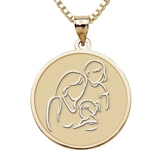 Mother with Two Daughters - Round Pendant