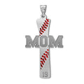 Baseball Stitch Enameled Mom Cross Pendant w/ Number