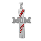 Baseball Stitch Enameled Mom Cross Pendant w/ Number