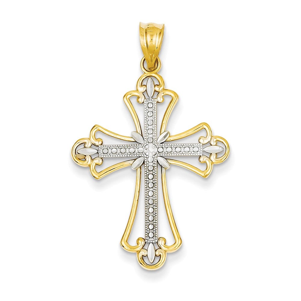 14K Gold Budded Cross Pendant