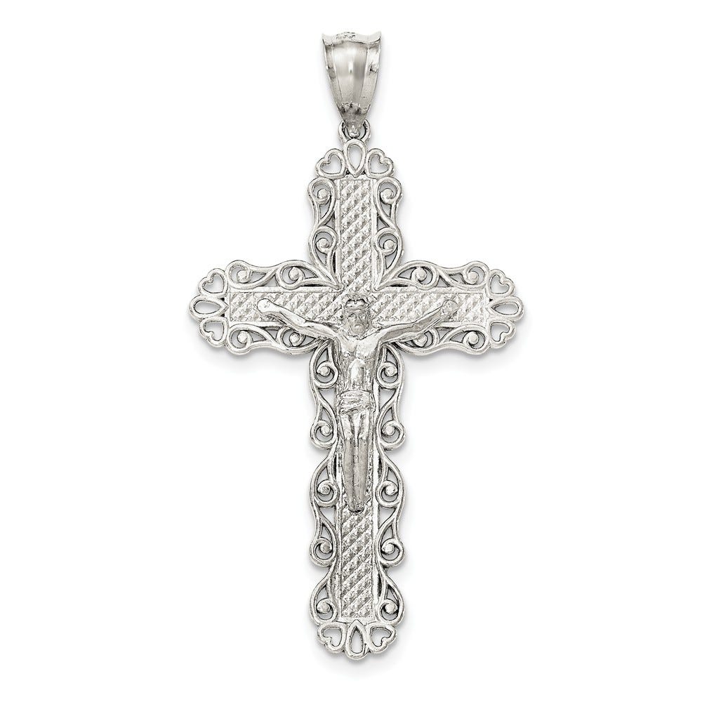 Sterling Silver Floral Cross Pendant With Jesus