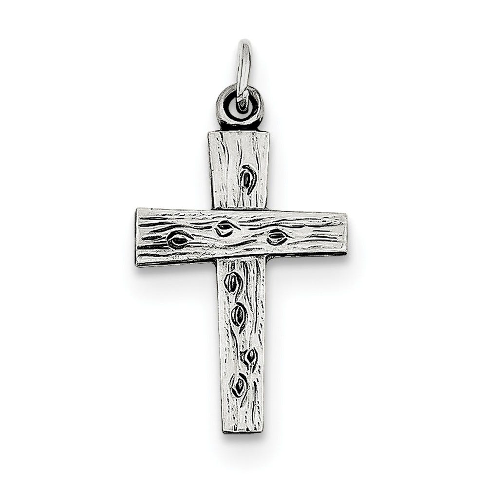Sterling Silver Antiqued Woodgrain Cross Charm