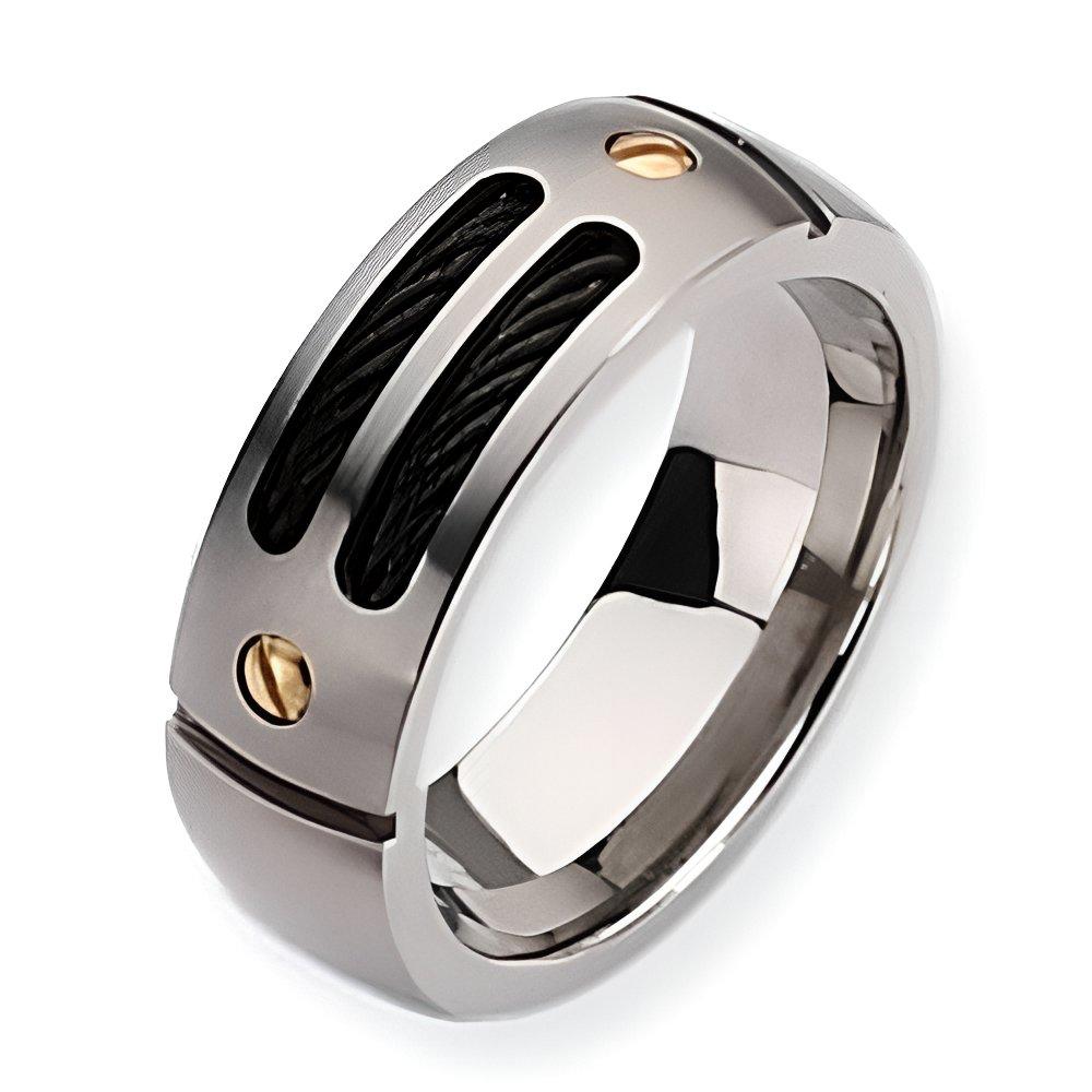 Titanium Black Plated 24K Gold Accent Approx. 0.31 Inch Brushed Wedding Band