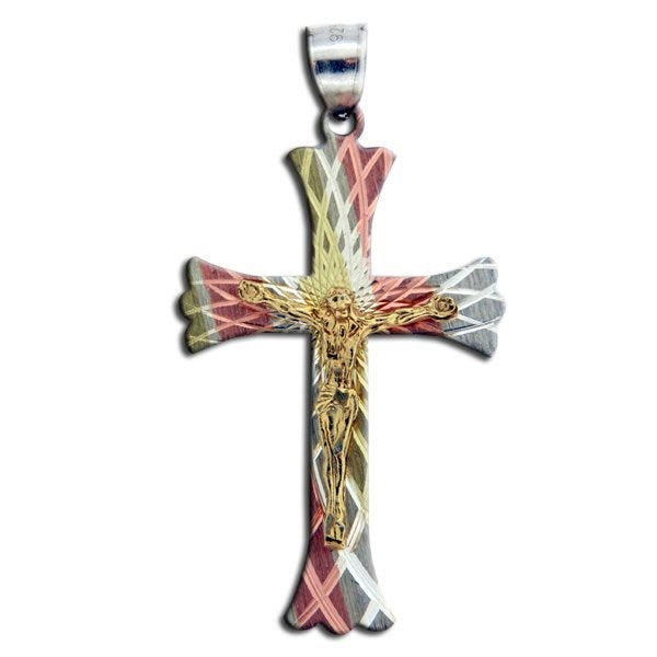 Sterling Silver Tri-Color Flared Ends Crucifix Pendant