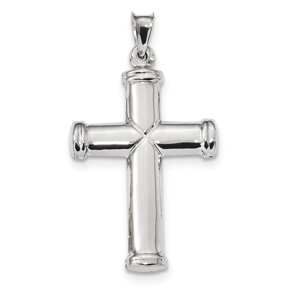 14K White Gold Polished Stamping Cross Pendant