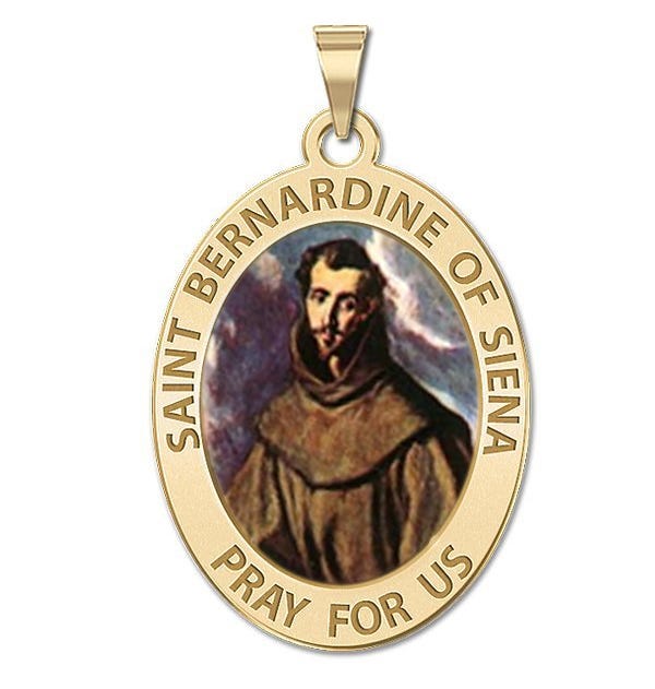 Saint Bernadine of Siena Oval Religious Medal Color