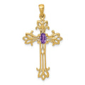 14K Polished Amethyst Cross Pendant