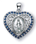Sterling Silver Miraculous Medal With Synthetic Sapphires