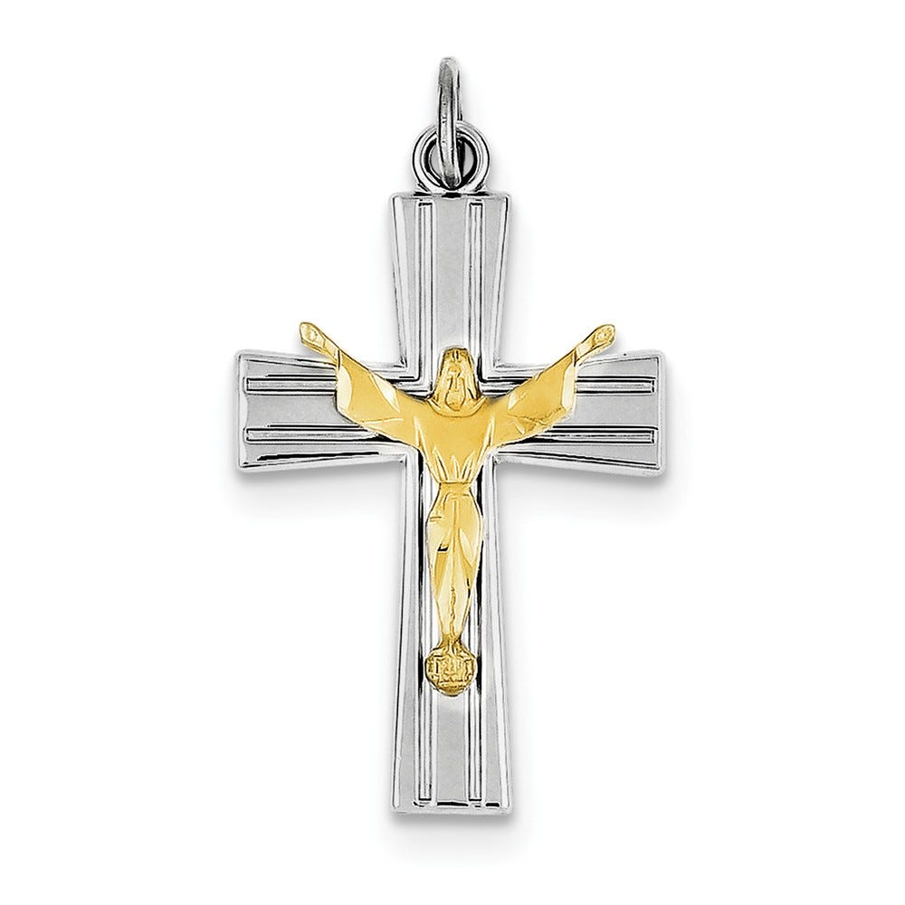 Rhodium-Plated And Vermeil Crucifix Charm