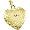 Solid 14K Yellow Gold Heart Photo Locket With Diamond
