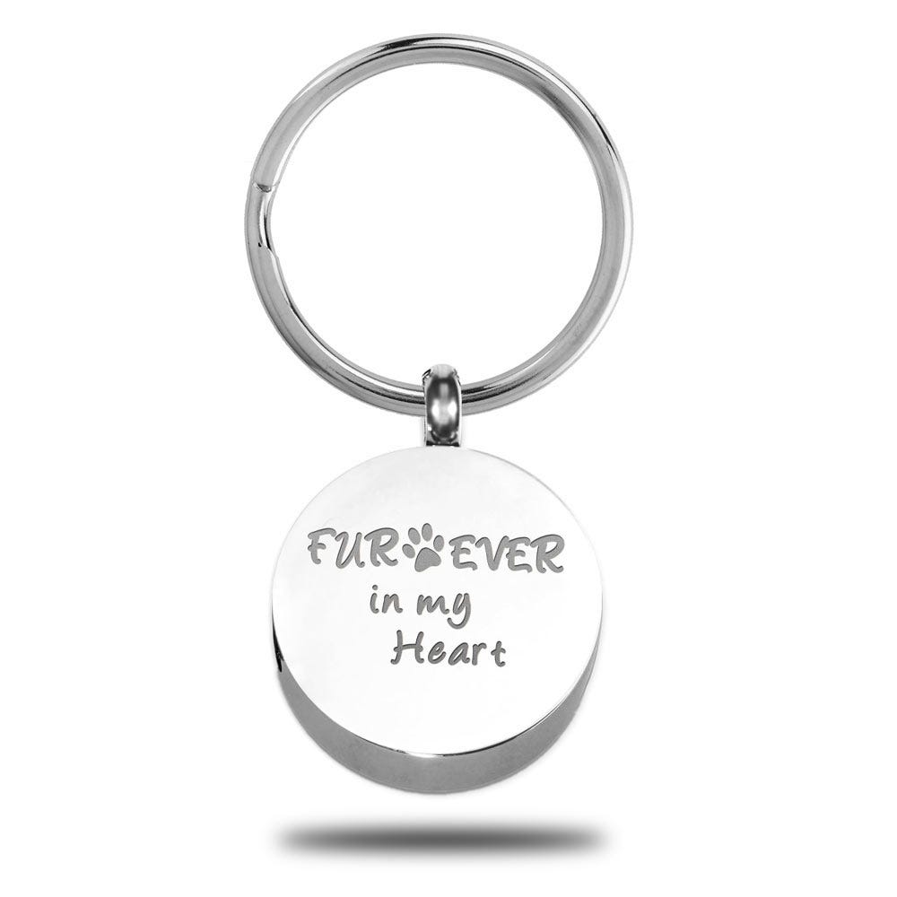 Round Furever in My Heart Cremation and Ash Vessel Keychain