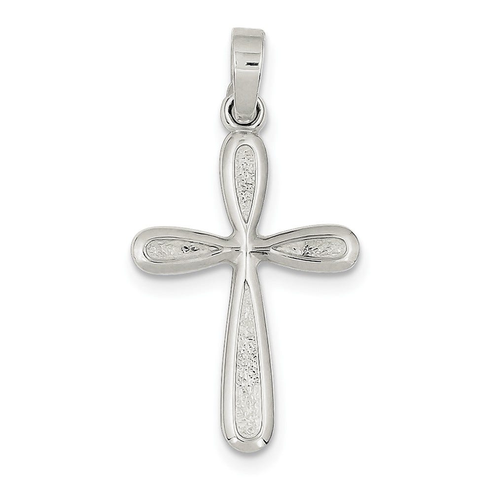 Sterling Silver Polished And Textured Rounded-End Cross Pendant