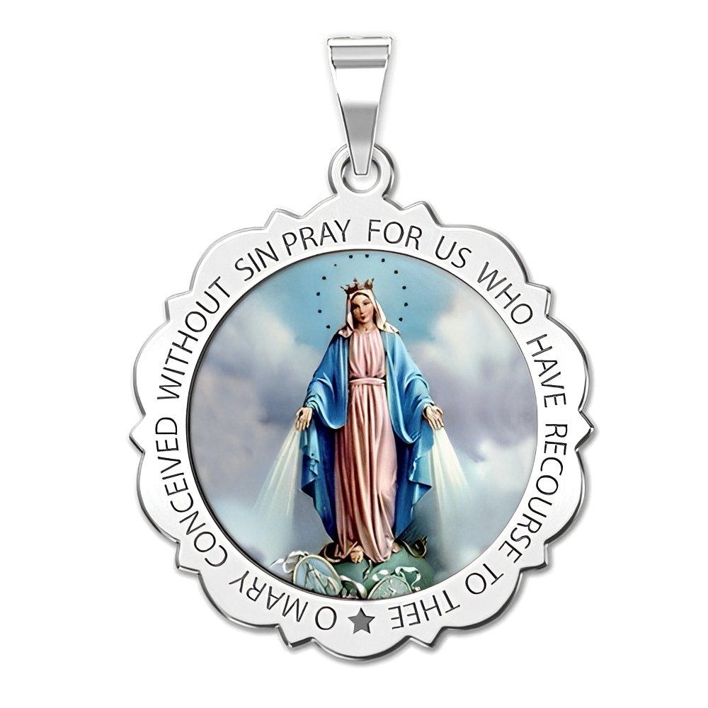Miraculous Medal Scalloped Round "Color"