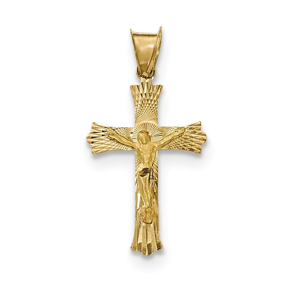 Polished Satin And Diamond-Cut Crucifix Pendant In 14K Yellow Gold