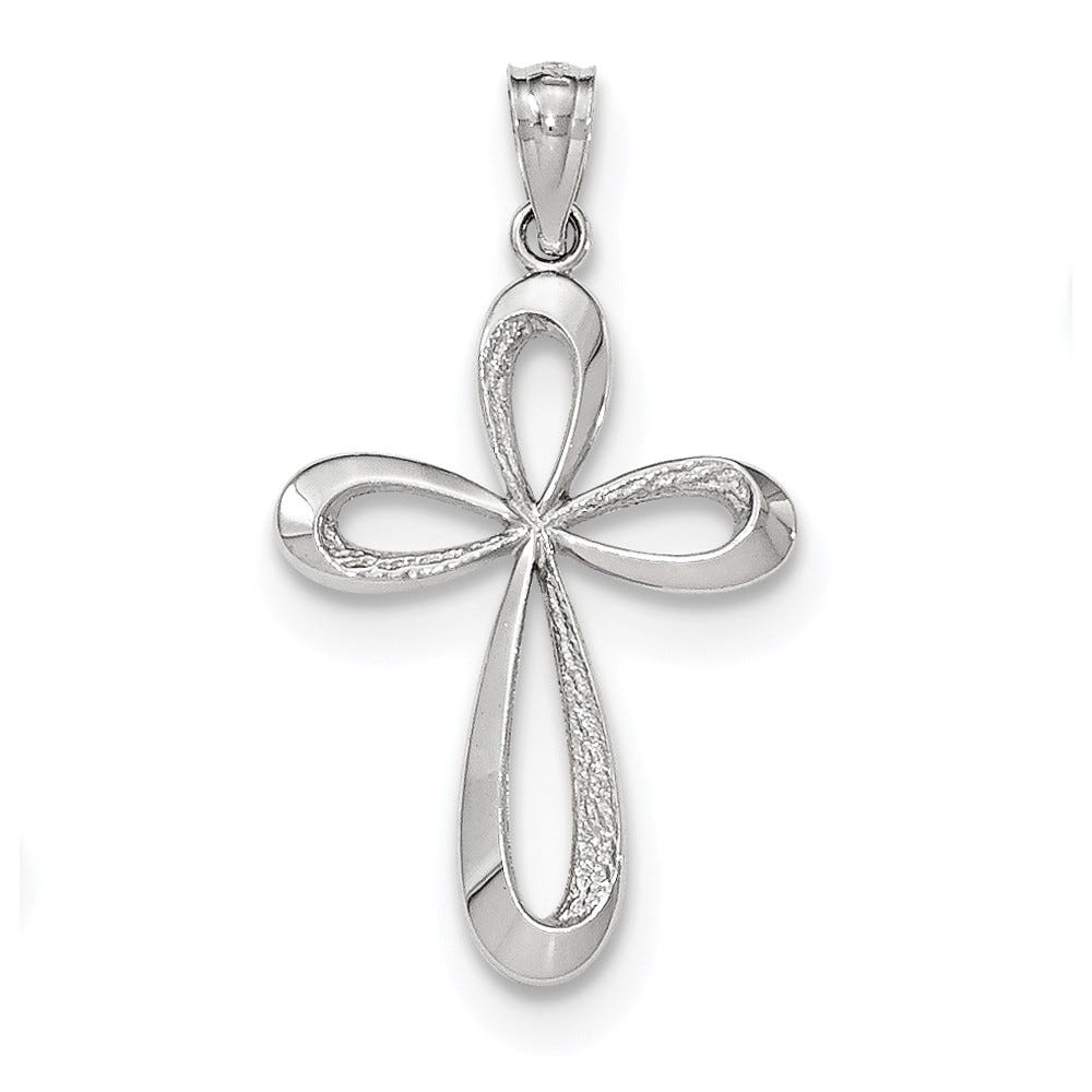 14K White Gold Ribbon Cross Pendant