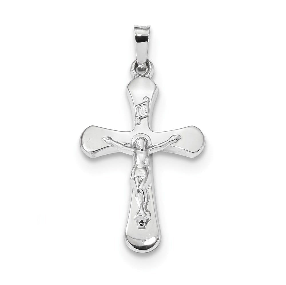 14K White Gold Polished Inri Rounded Crucifix Pendant