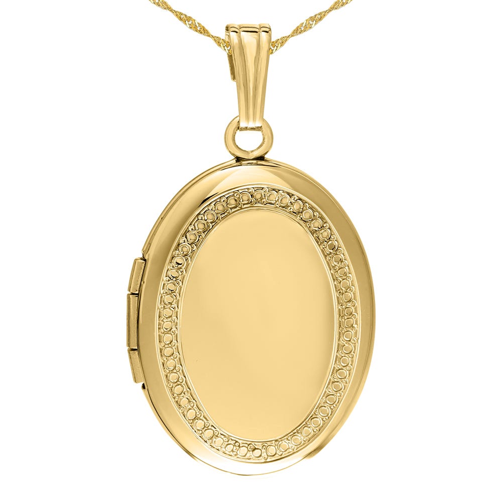 14K Gold Filled Oval With Beaded Border Photo Locket