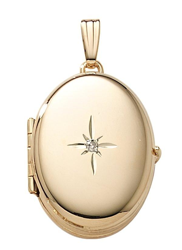 Solid 14K Yellow Gold Oval Four Photo Locket With Diamond