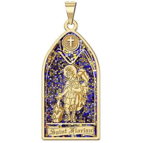 Saint Florian - Stained Glass Religious Medal
