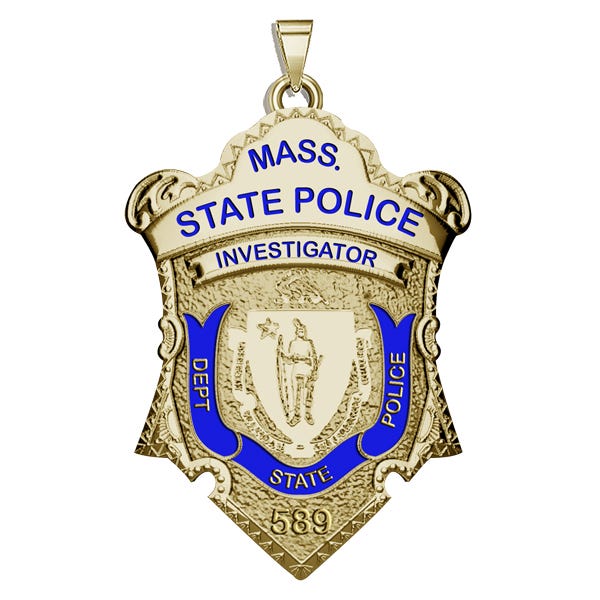 Personalized Massachusetts State Police Badge with Rank, Number & Dept.