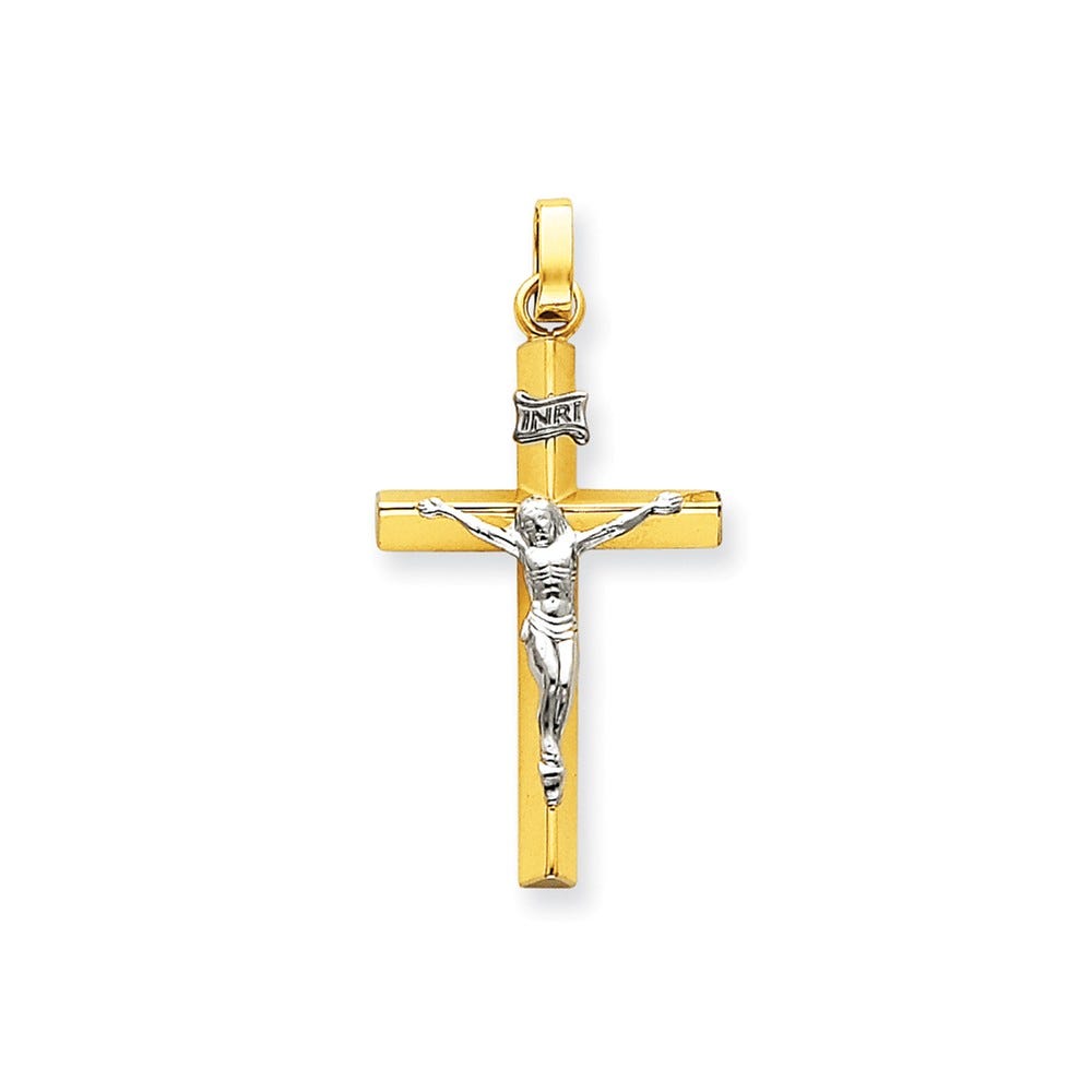 14K Two-Tone Inri Hollow Crucifix Pendant
