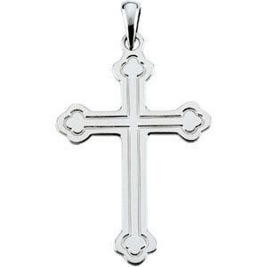 14K White Gold Clover-Tip Cross Pendant
