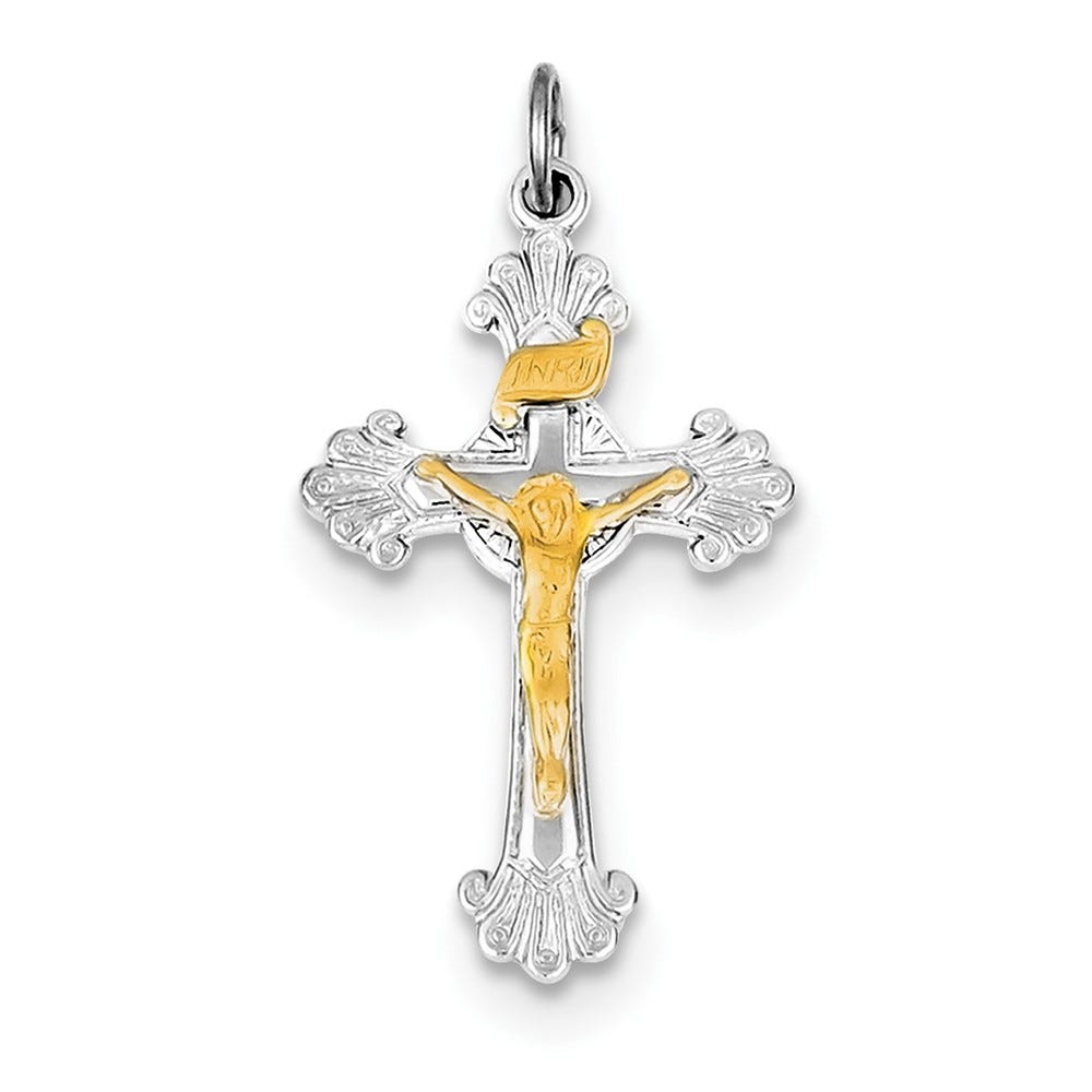 Sterling Silver Rhodium-Plated And Vermeil Inri Crucifix Charm