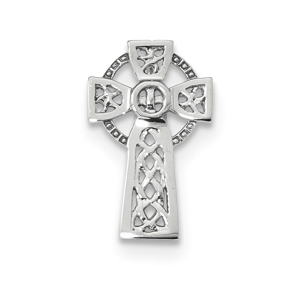 14K White Gold Polished Celtic Cross Chain Slide