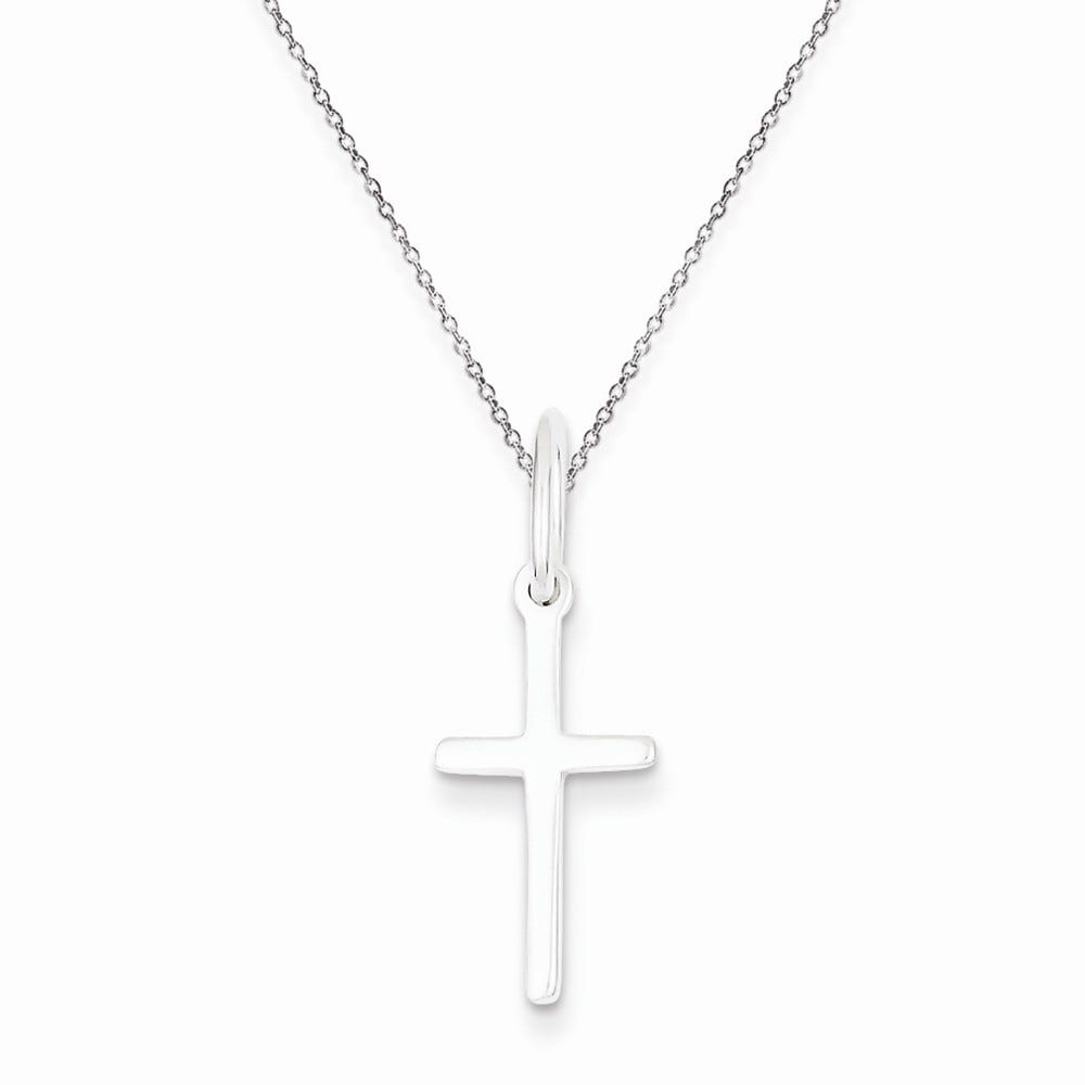 Rhodium Plated Polished Latin Cross Pendant
